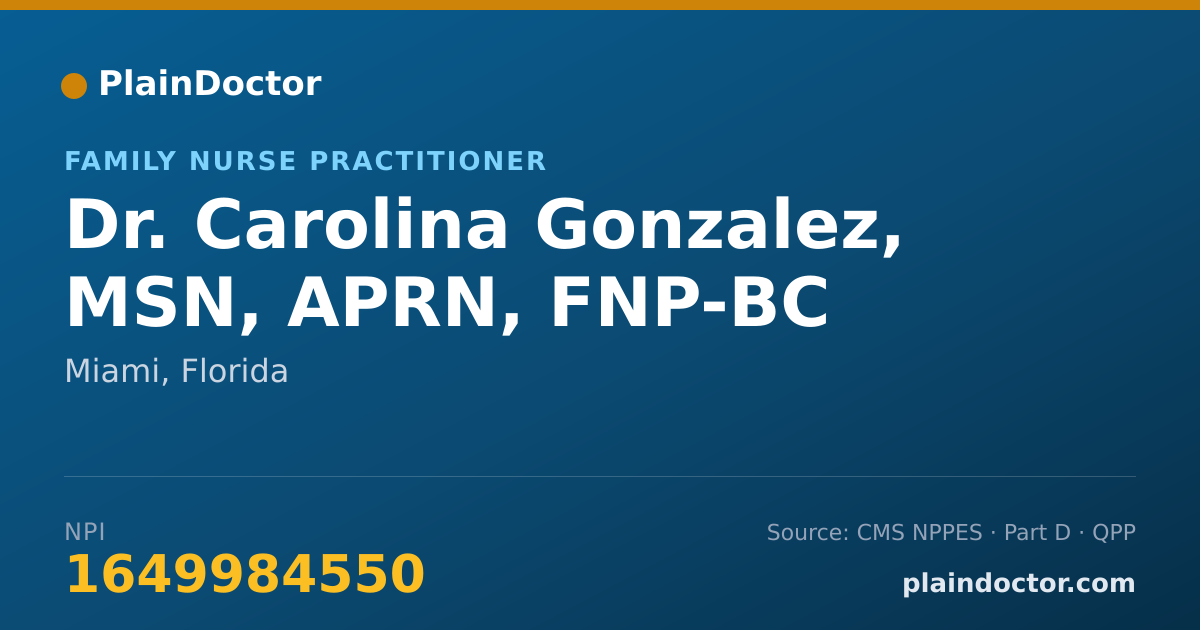 Shareable card for Carolina Gonzalez, MSN, APRN, FNP-BC - Family Nurse Practitioner, Miami, FL