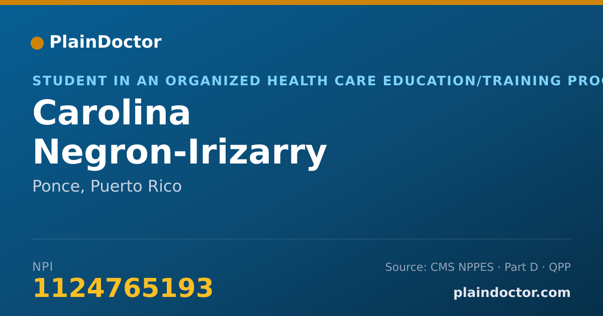 Shareable card for Carolina Negron-Irizarry - Student in an Organized Health Care Education/Training Program, Ponce, PR