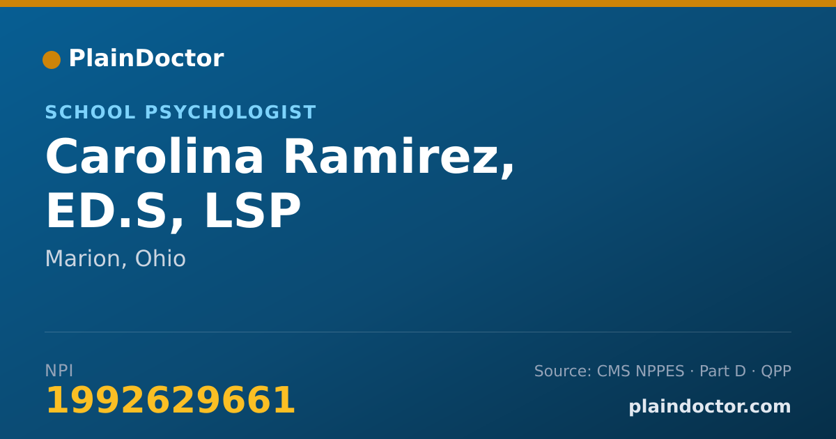 Shareable card for Carolina Ramirez, ED.S, LSP - School Psychologist, Marion, OH