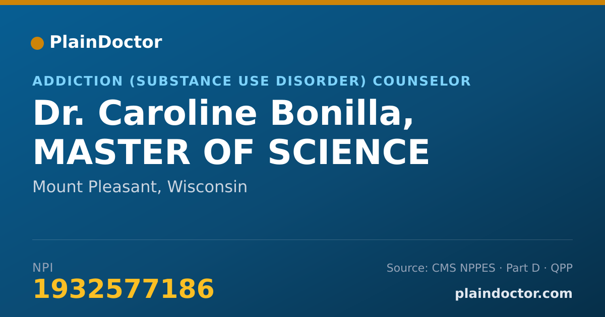 Shareable card for Caroline Bonilla, MASTER OF SCIENCE - Addiction (Substance Use Disorder) Counselor, Mount Pleasant, WI