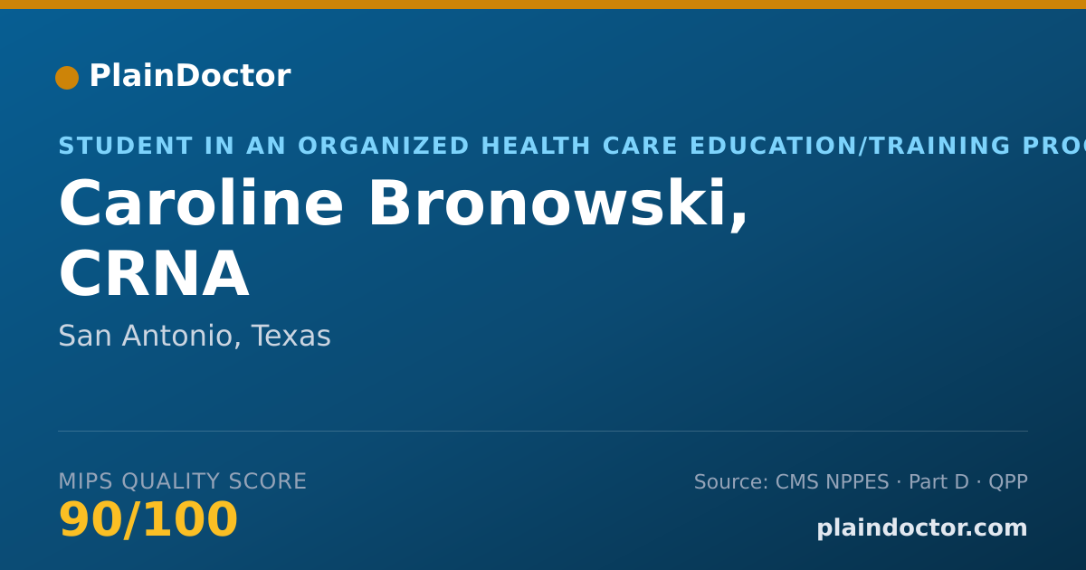 Shareable card for Caroline Bronowski, CRNA - Student in an Organized Health Care Education/Training Program, San Antonio, TX