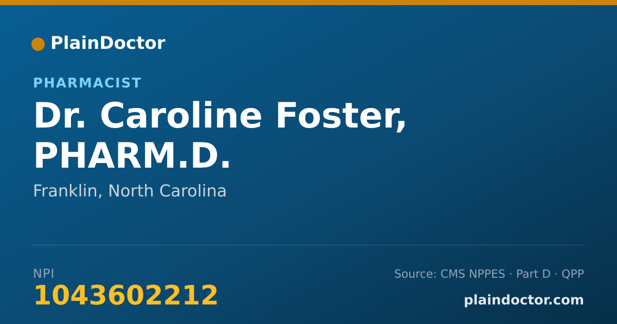 Shareable card for Caroline Foster, PHARM.D. - Pharmacist, Franklin, NC