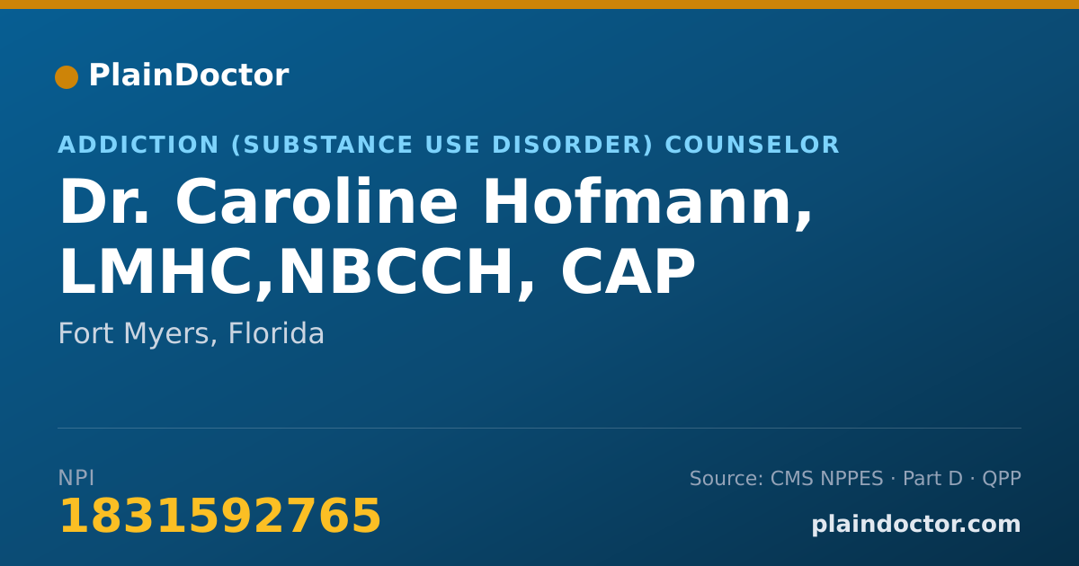 Shareable card for Caroline Hofmann, LMHC,NBCCH, CAP - Addiction (Substance Use Disorder) Counselor, Fort Myers, FL