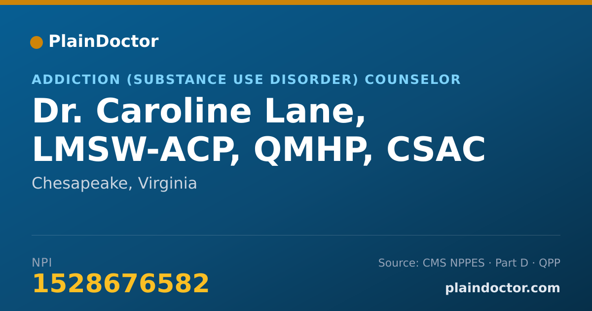 Shareable card for Caroline Lane, LMSW-ACP, QMHP, CSAC - Addiction (Substance Use Disorder) Counselor, Chesapeake, VA
