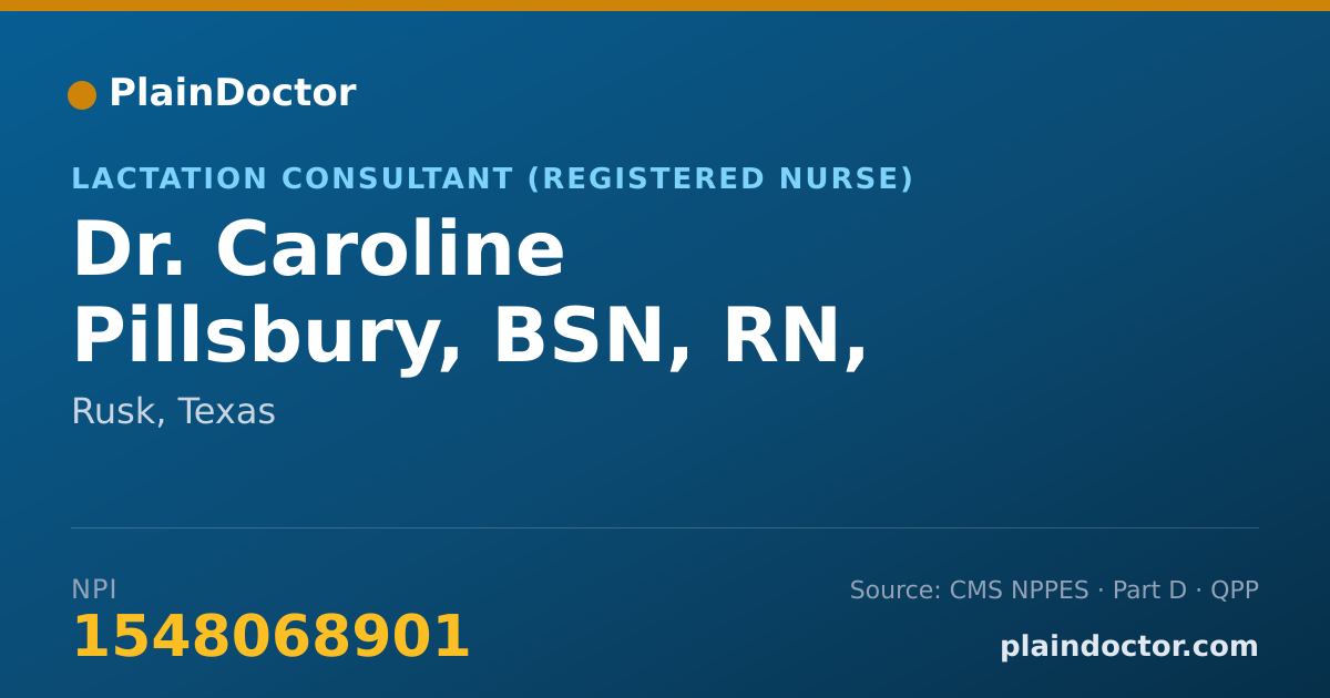 Shareable card for Caroline Pillsbury, BSN, RN, IBCLC - Lactation Consultant (Registered Nurse), Rusk, TX