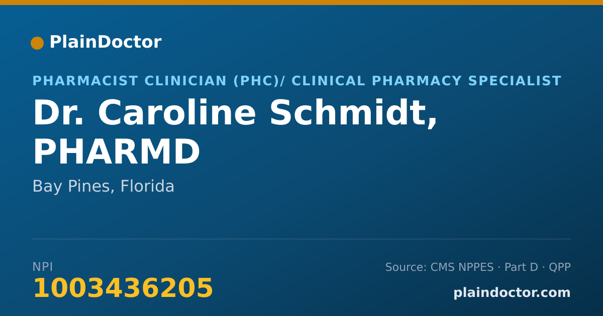 Shareable card for Caroline Schmidt, PHARMD - Pharmacist Clinician (PhC)/ Clinical Pharmacy Specialist, Bay Pines, FL