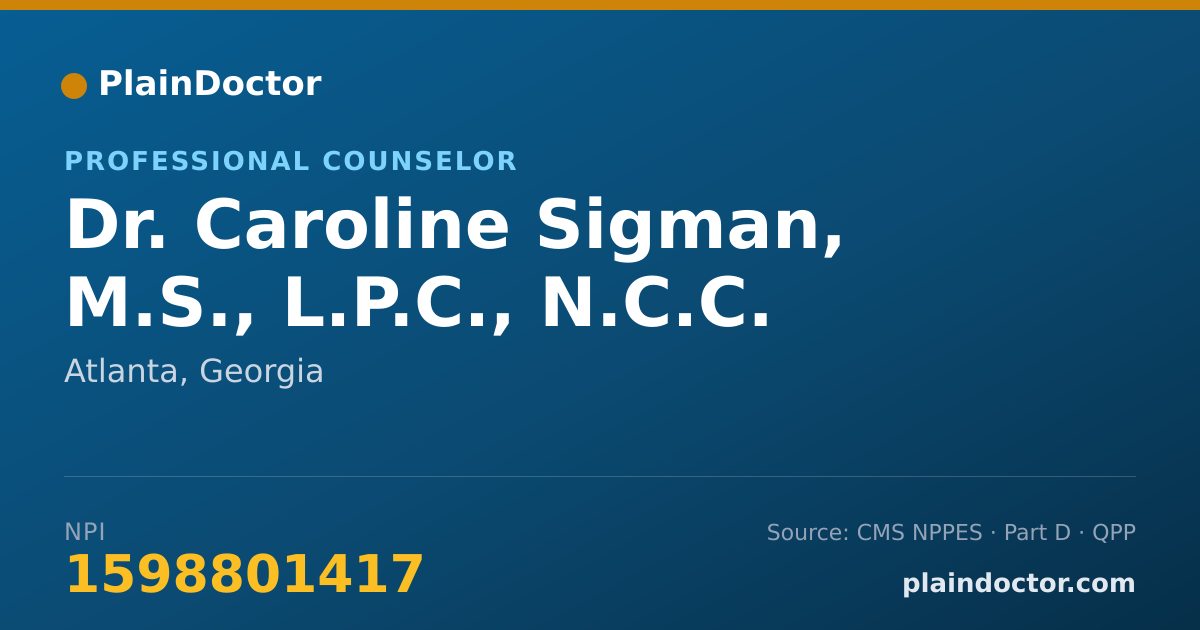 Shareable card for Caroline Sigman, M.S., L.P.C., N.C.C. - Professional Counselor, Atlanta, GA