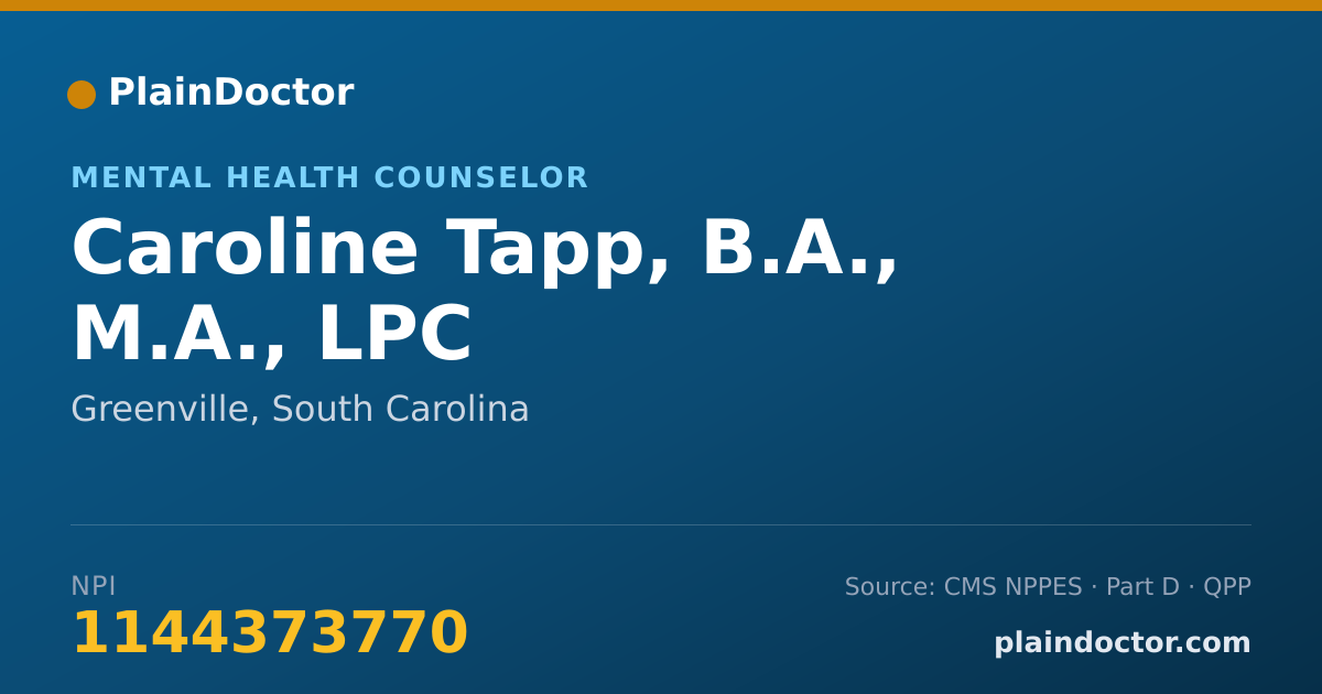 Shareable card for Caroline Tapp, B.A., M.A., LPC - Mental Health Counselor, Greenville, SC