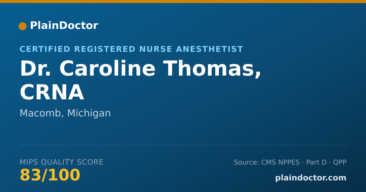 Shareable card for Caroline Thomas, CRNA - Certified Registered Nurse Anesthetist, Macomb, MI