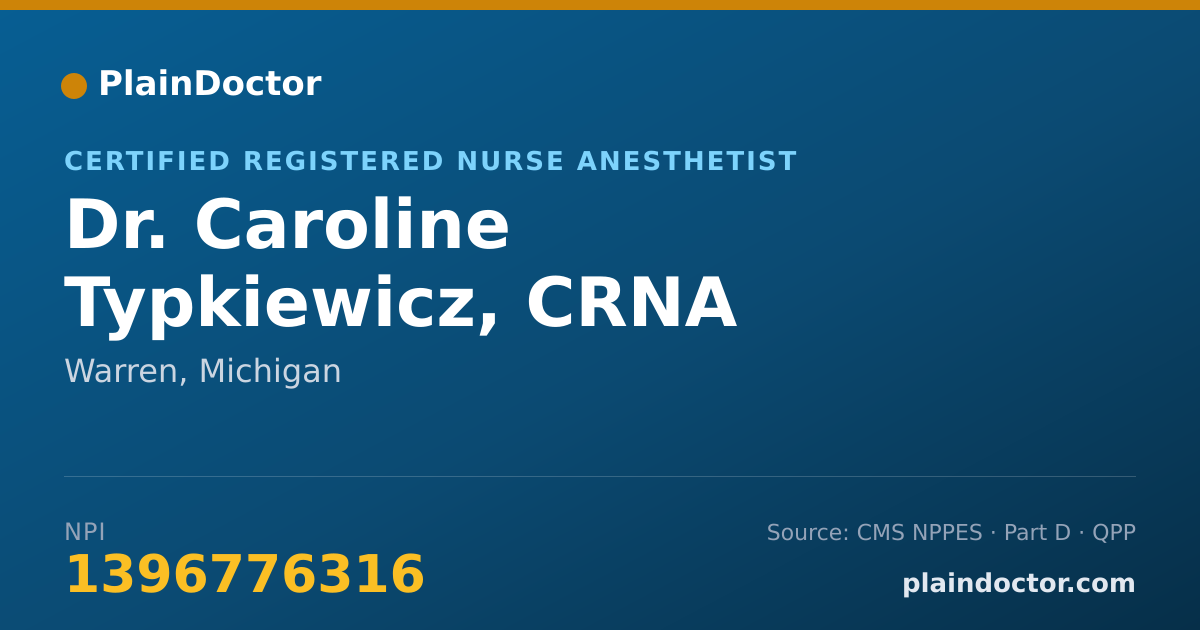 Shareable card for Caroline Typkiewicz, CRNA - Certified Registered Nurse Anesthetist, Warren, MI