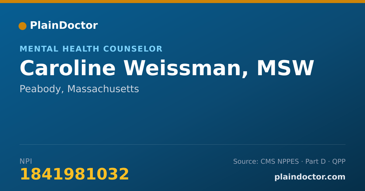 Shareable card for Caroline Weissman, MSW - Mental Health Counselor, Peabody, MA