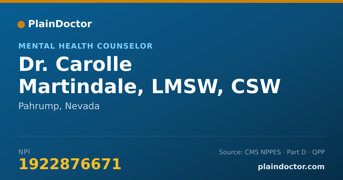 Shareable card for Carolle Martindale, LMSW, CSW INTERN - Mental Health Counselor, Pahrump, NV