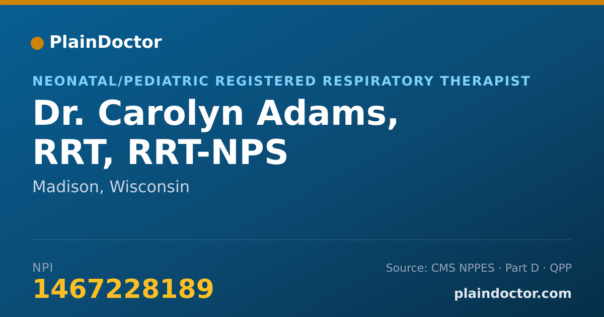 Shareable card for Carolyn Adams, RRT, RRT-NPS - Neonatal/Pediatric Registered Respiratory Therapist, Madison, WI