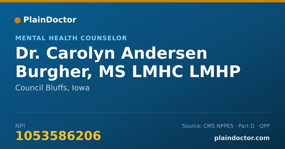 Shareable card for Carolyn Andersen Burgher, MS LMHC LMHP LIMHP - Mental Health Counselor, Council Bluffs, IA