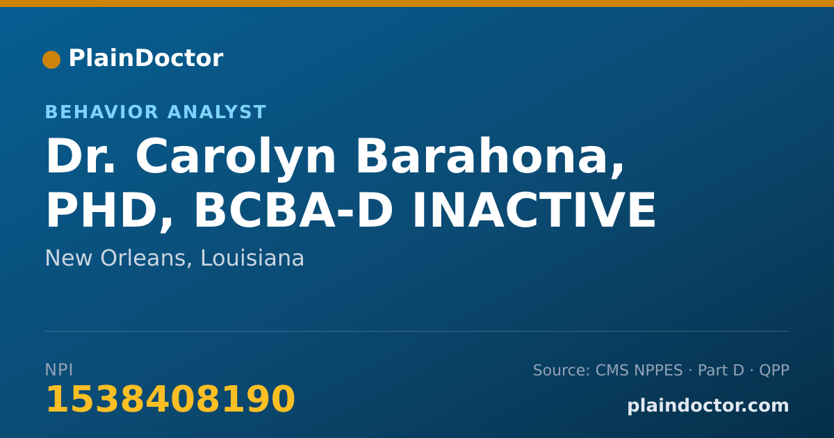 Shareable card for Carolyn Barahona, PHD, BCBA-D INACTIVE - Behavior Analyst, New Orleans, LA