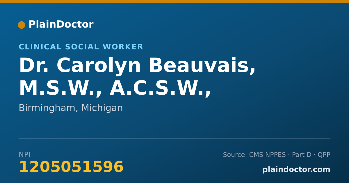 Shareable card for Carolyn Beauvais, M.S.W., A.C.S.W., - Clinical Social Worker, Birmingham, MI
