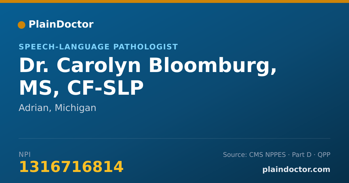Shareable card for Carolyn Bloomburg, MS, CF-SLP - Speech-Language Pathologist, Adrian, MI