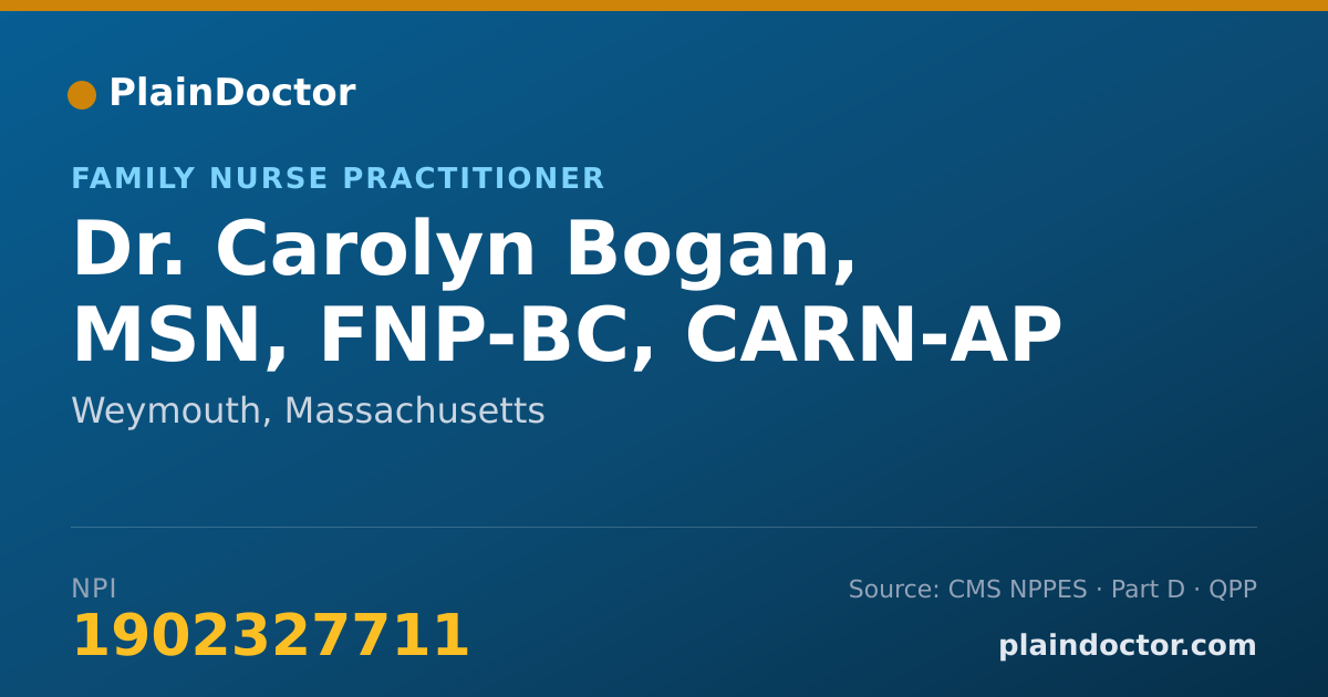 Shareable card for Carolyn Bogan, MSN, FNP-BC, CARN-AP - Family Nurse Practitioner, Weymouth, MA