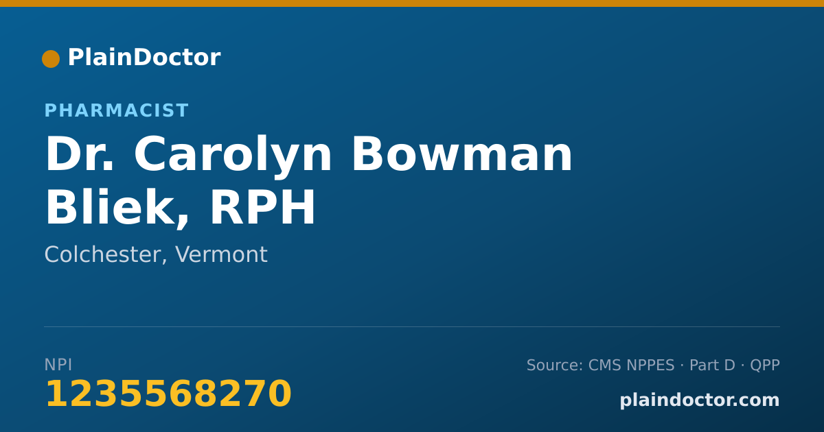 Shareable card for Carolyn Bowman Bliek, RPH - Pharmacist, Colchester, VT