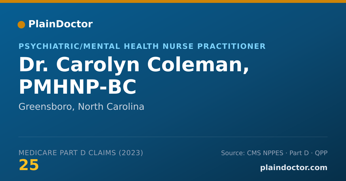 Shareable card for Carolyn Coleman, PMHNP-BC - Psychiatric/Mental Health Nurse Practitioner, Greensboro, NC