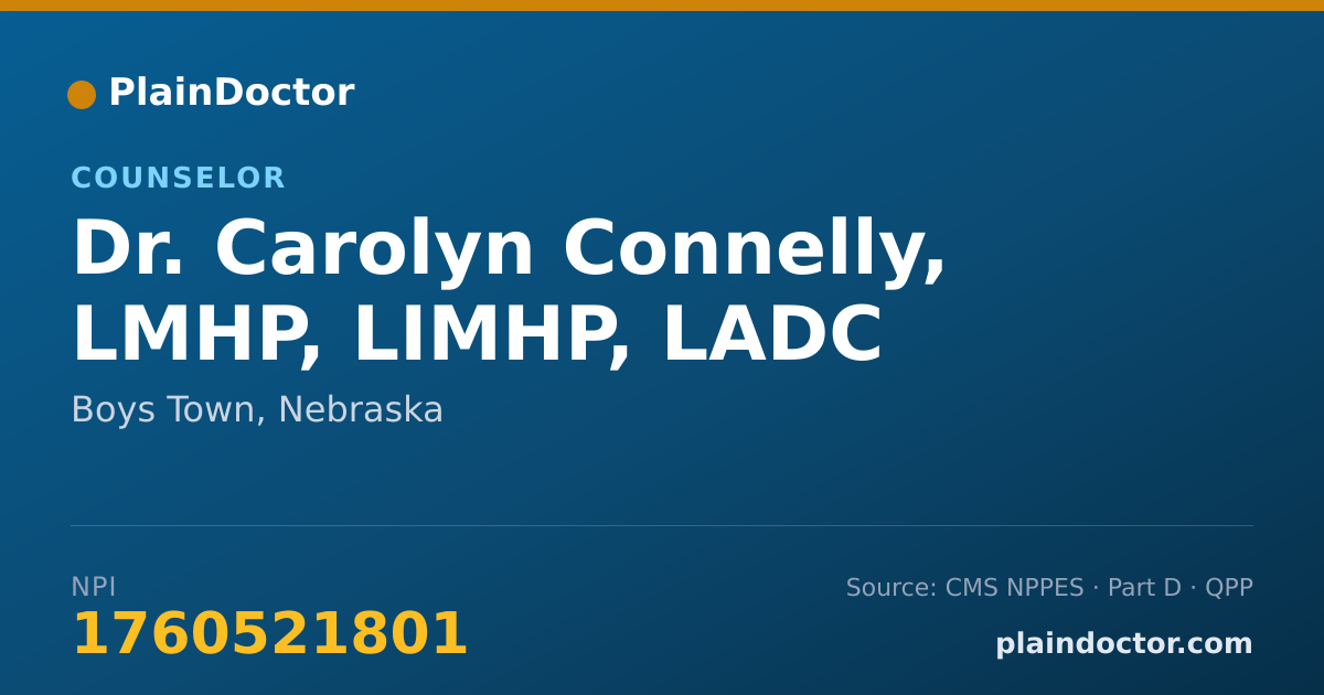 Shareable card for Carolyn Connelly, LMHP, LIMHP, LADC - Counselor, Boys Town, NE