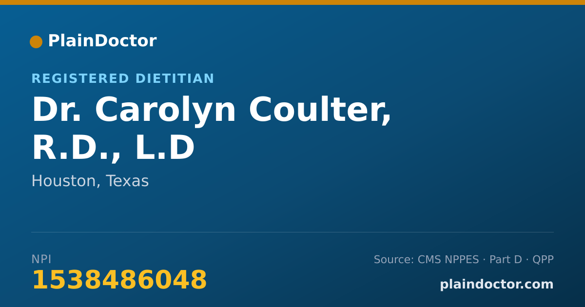 Shareable card for Carolyn Coulter, R.D., L.D - Registered Dietitian, Houston, TX