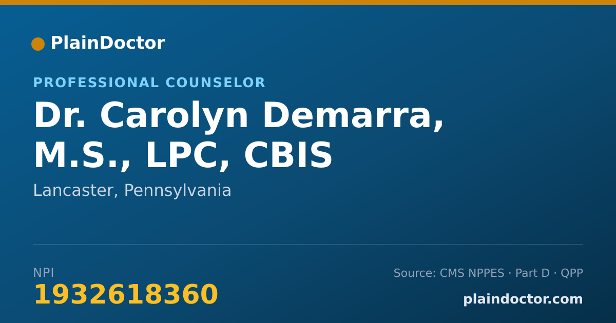 Shareable card for Carolyn Demarra, M.S., LPC, CBIS - Professional Counselor, Lancaster, PA