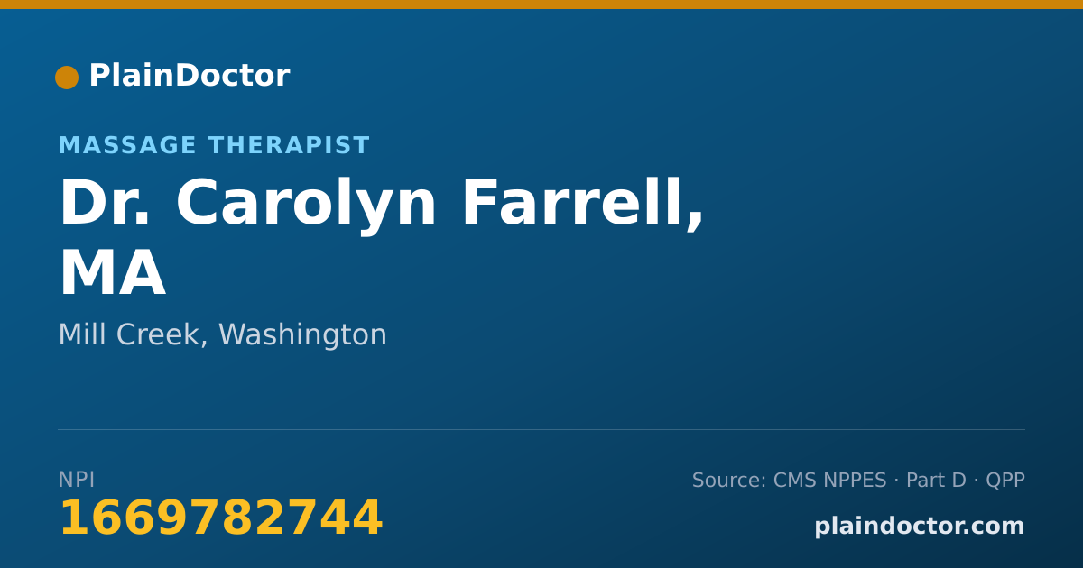 Shareable card for Carolyn Farrell, MA - Massage Therapist, Mill Creek, WA