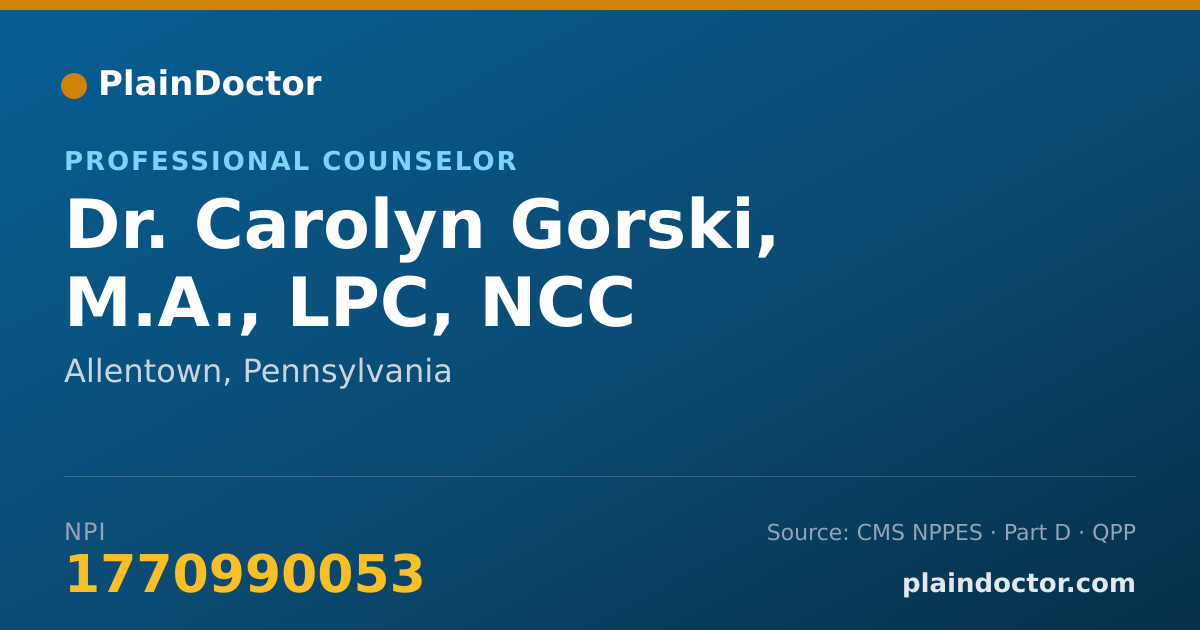 Shareable card for Carolyn Gorski, M.A., LPC, NCC - Professional Counselor, Allentown, PA