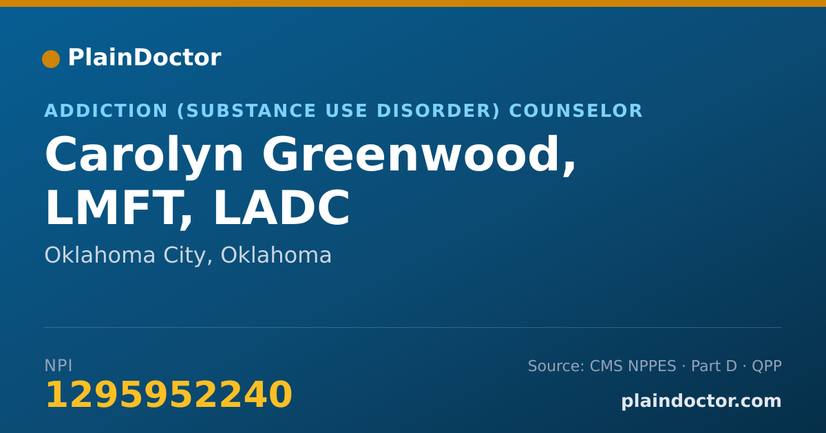 Shareable card for Carolyn Greenwood, LMFT, LADC - Addiction (Substance Use Disorder) Counselor, Oklahoma City, OK