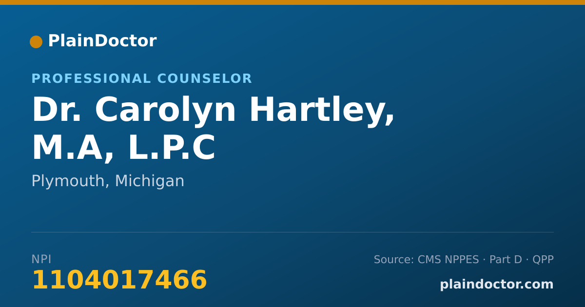 Shareable card for Carolyn Hartley, M.A, L.P.C - Professional Counselor, Plymouth, MI