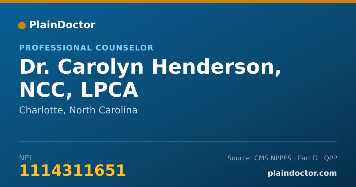 Shareable card for Carolyn Henderson, NCC, LPCA - Professional Counselor, Charlotte, NC