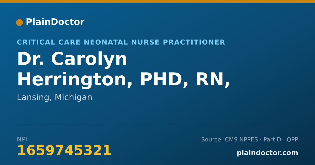 Shareable card for Carolyn Herrington, PHD, RN, NNP-BC, CLC - Critical Care Neonatal Nurse Practitioner, Lansing, MI