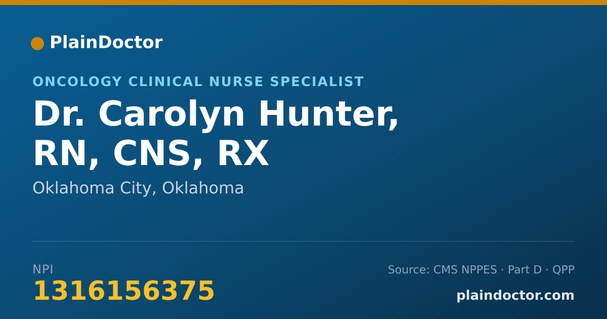 Shareable card for Carolyn Hunter, RN, CNS, RX - Oncology Clinical Nurse Specialist, Oklahoma City, OK