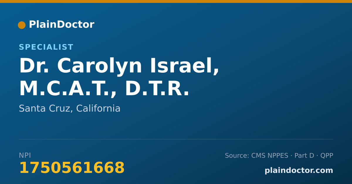 Shareable card for Carolyn Israel, M.C.A.T., D.T.R. - Specialist, Santa Cruz, CA