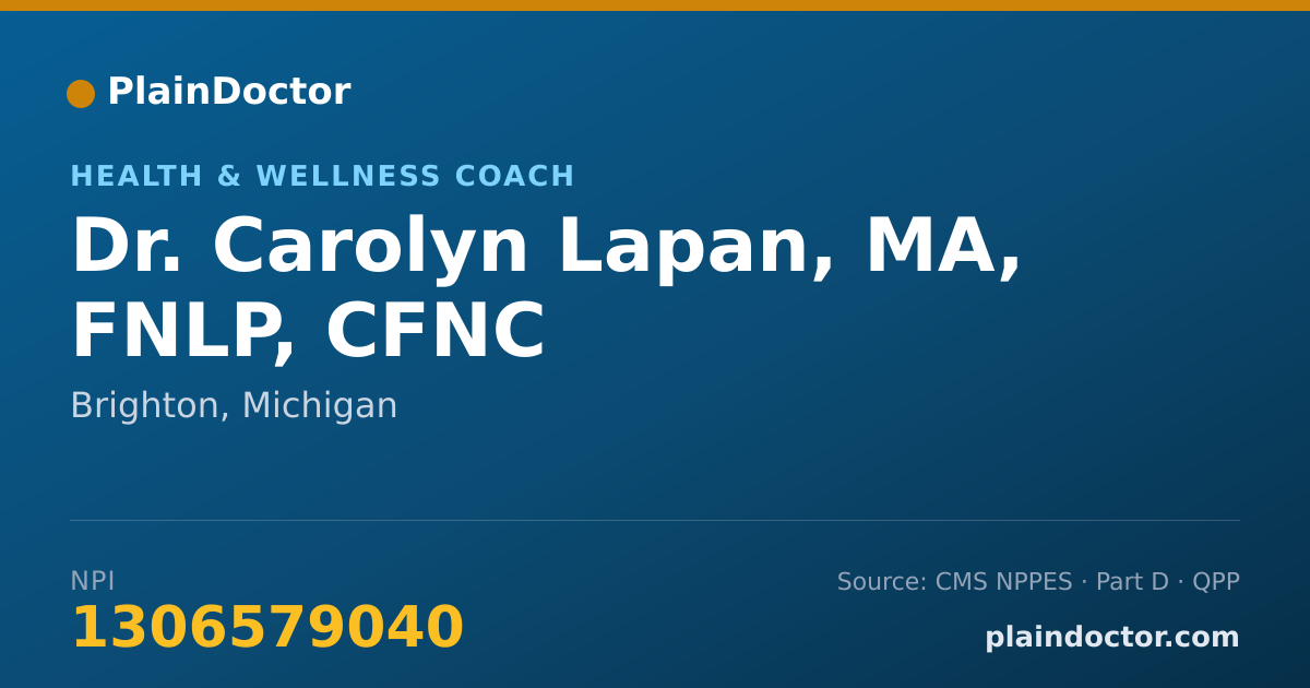 Shareable card for Carolyn Lapan, MA, FNLP, CFNC - Health & Wellness Coach, Brighton, MI