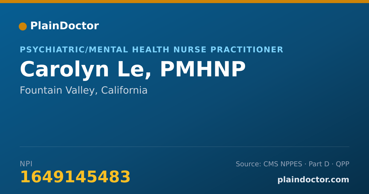 Shareable card for Carolyn Le, PMHNP - Psychiatric/Mental Health Nurse Practitioner, Fountain Valley, CA