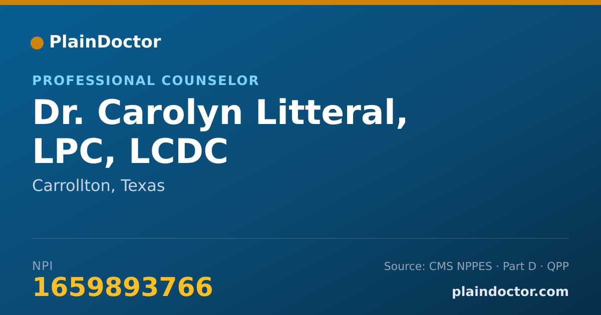 Shareable card for Carolyn Litteral, LPC, LCDC - Professional Counselor, Carrollton, TX