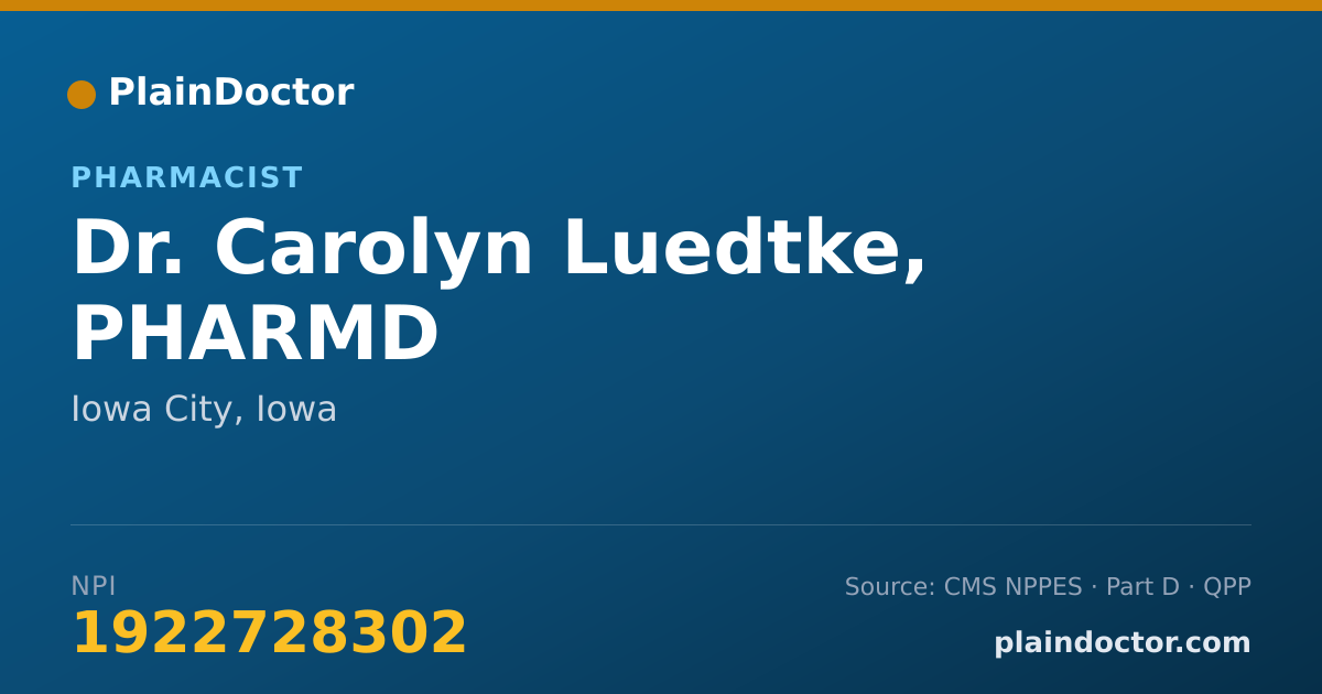 Shareable card for Carolyn Luedtke, PHARMD - Pharmacist, Iowa City, IA