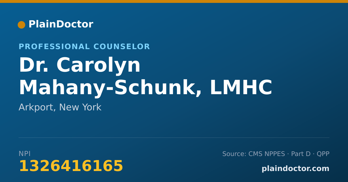 Shareable card for Carolyn Mahany-Schunk, LMHC - Professional Counselor, Arkport, NY