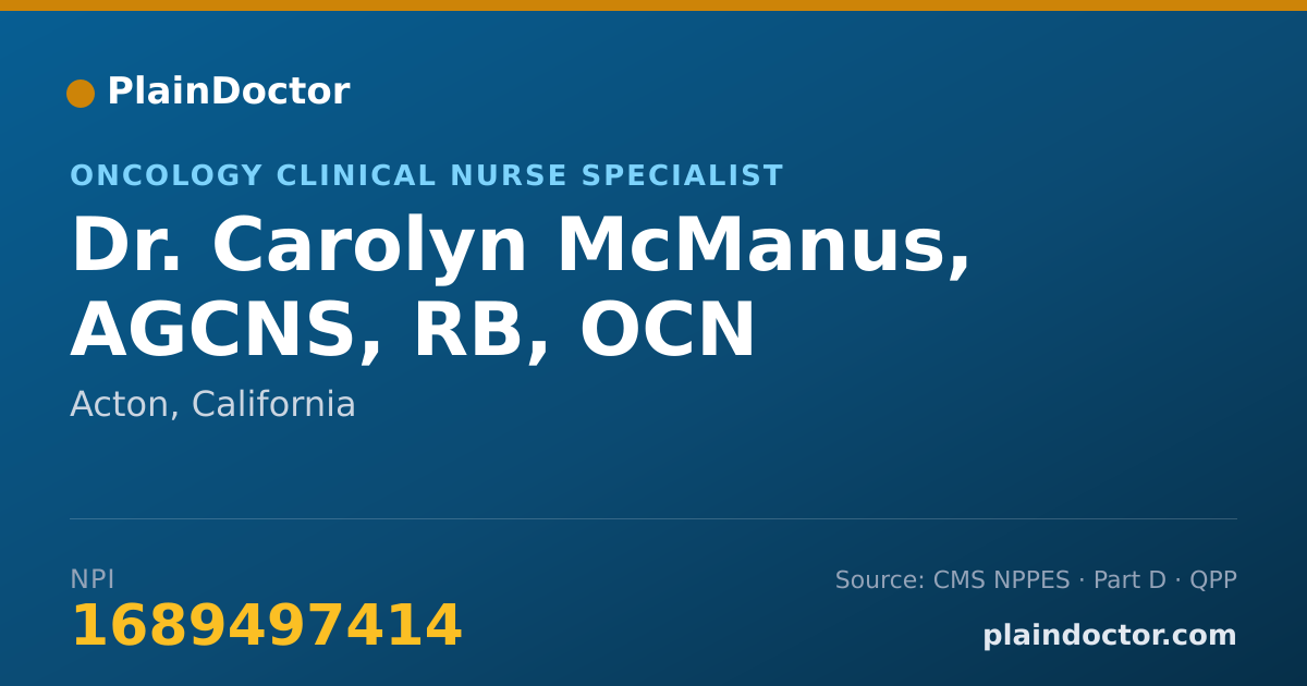 Shareable card for Carolyn McManus, AGCNS, RB, OCN - Oncology Clinical Nurse Specialist, Acton, CA