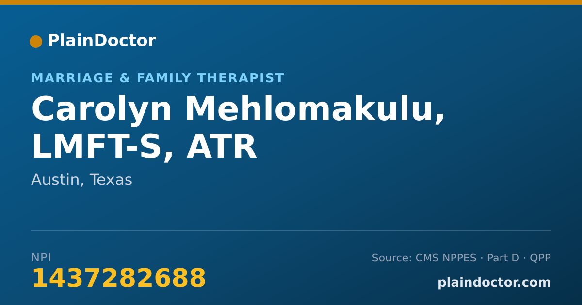 Shareable card for Carolyn Mehlomakulu, LMFT-S, ATR - Marriage & Family Therapist, Austin, TX