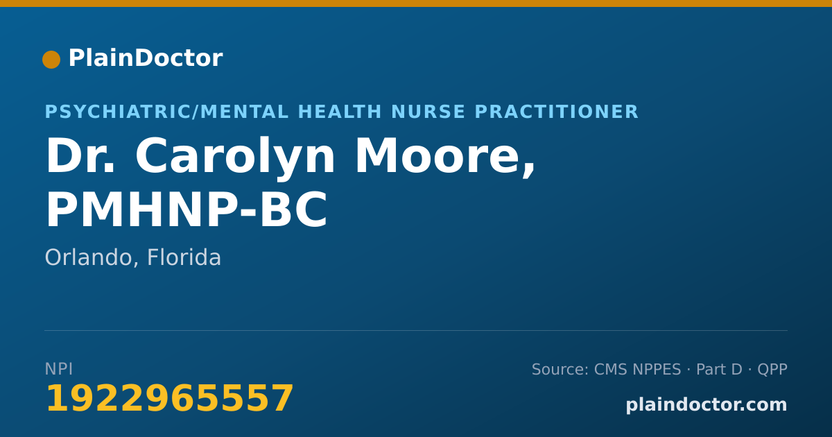 Shareable card for Carolyn Moore, PMHNP-BC - Psychiatric/Mental Health Nurse Practitioner, Orlando, FL