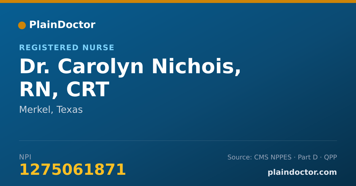 Shareable card for Carolyn Nichois, RN, CRT - Registered Nurse, Merkel, TX