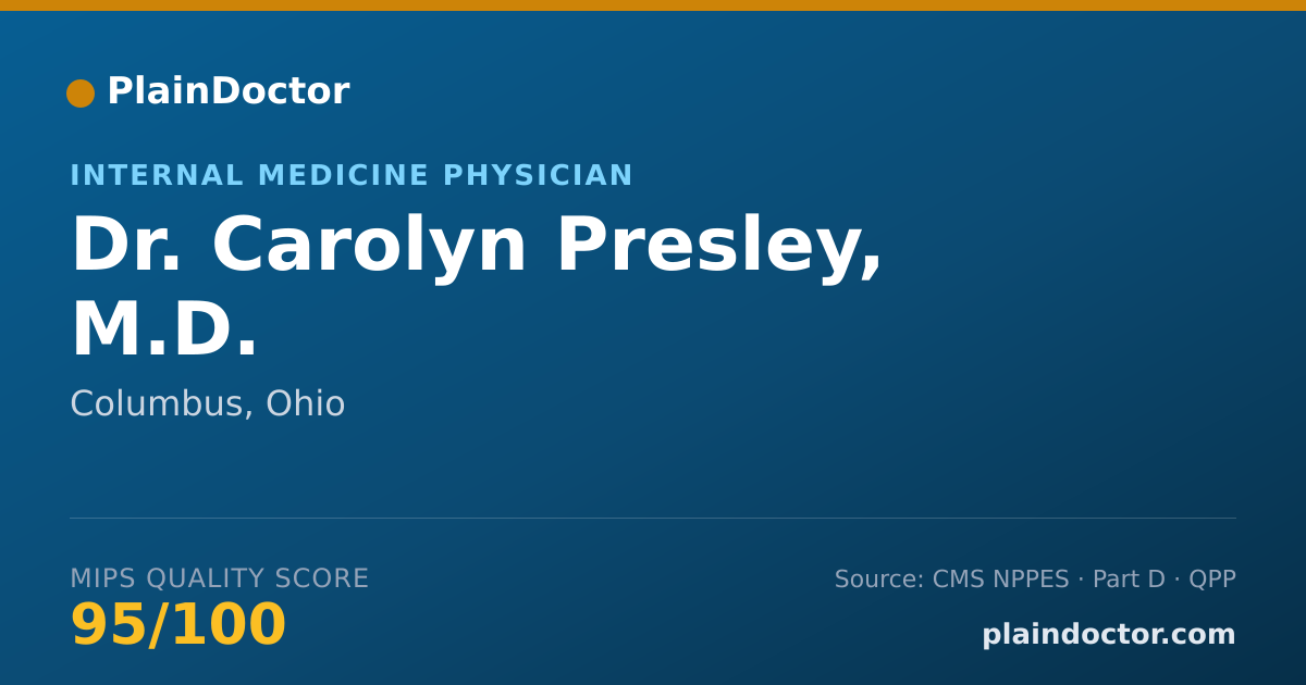 Shareable card for Carolyn Presley, M.D. - Internal Medicine Physician, Columbus, OH