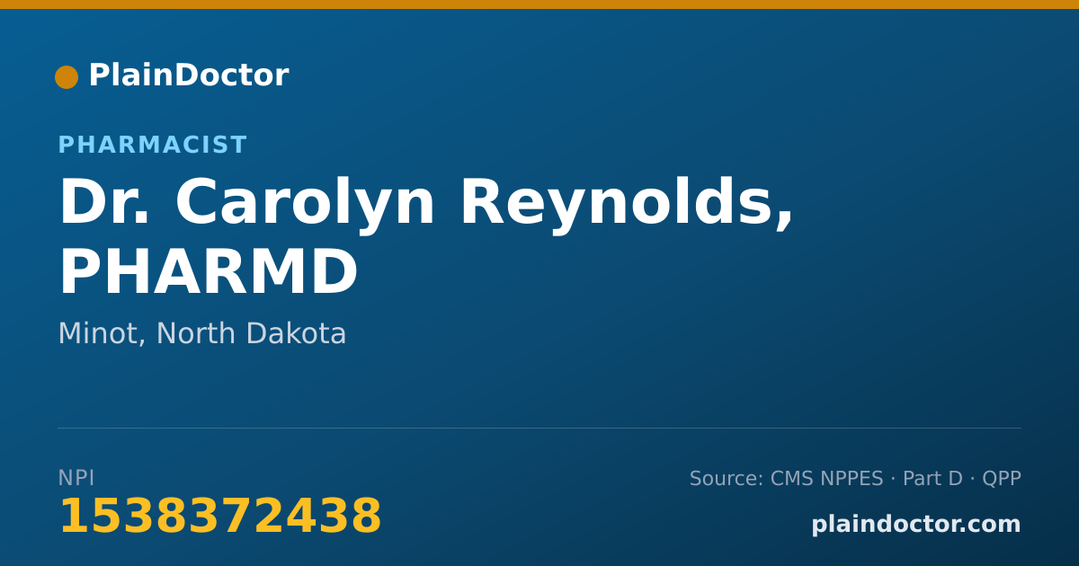Shareable card for Carolyn Reynolds, PHARMD - Pharmacist, Minot, ND