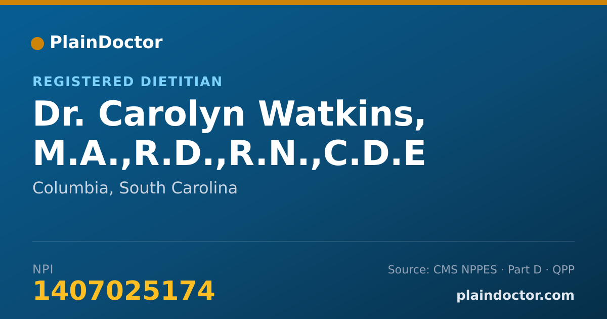 Shareable card for Carolyn Watkins, M.A.,R.D.,R.N.,C.D.E - Registered Dietitian, Columbia, SC