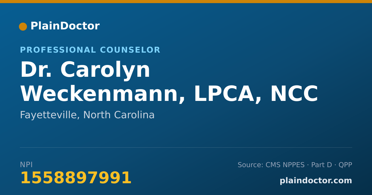 Shareable card for Carolyn Weckenmann, LPCA, NCC - Professional Counselor, Fayetteville, NC