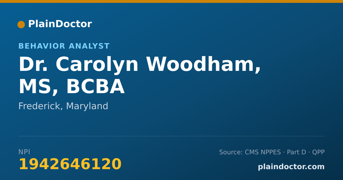 Shareable card for Carolyn Woodham, MS, BCBA - Behavior Analyst, Frederick, MD