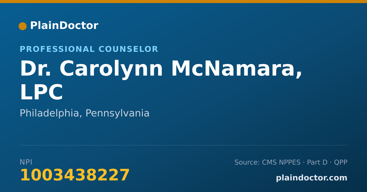 Shareable card for Carolynn McNamara, LPC - Professional Counselor, Philadelphia, PA